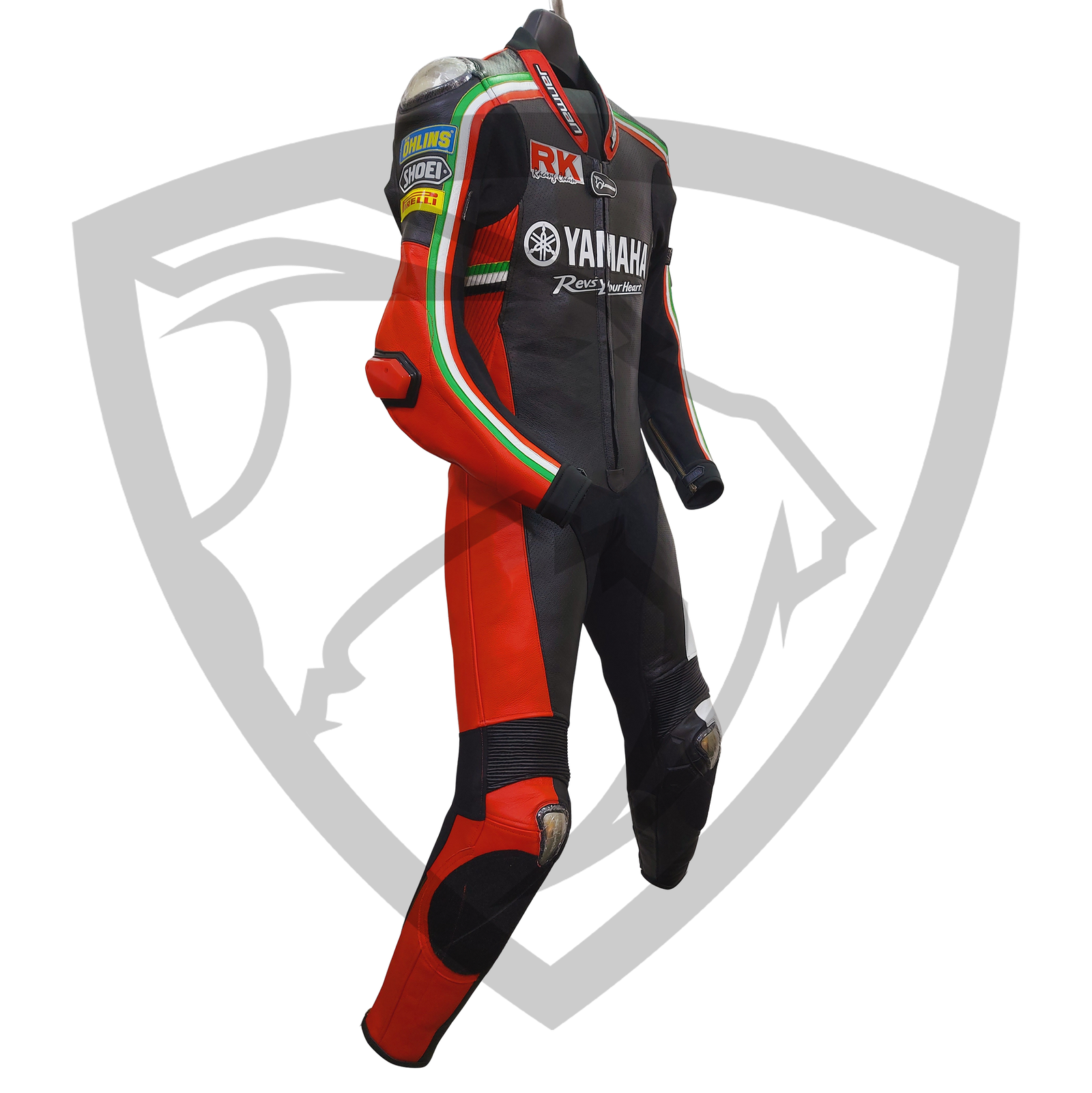 Yamaha "Revs Your Heart" Racing Replica Leather Suit (Black/Red/White) - Image 2